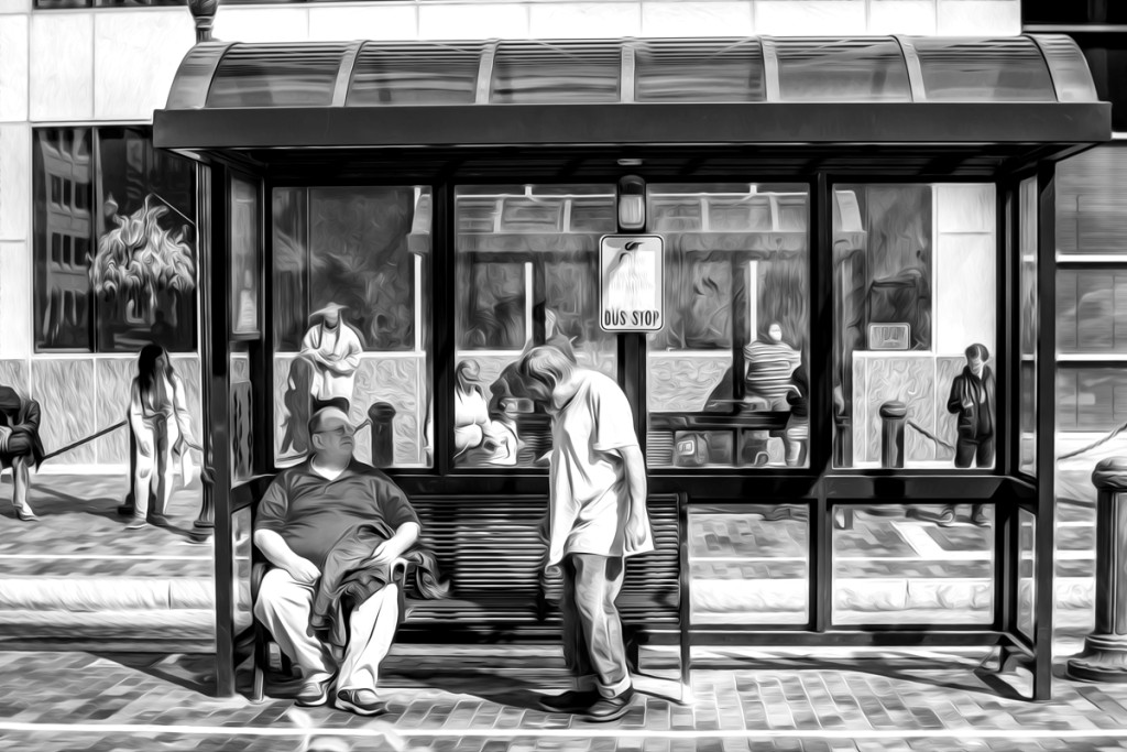 bus stop 35 b&w