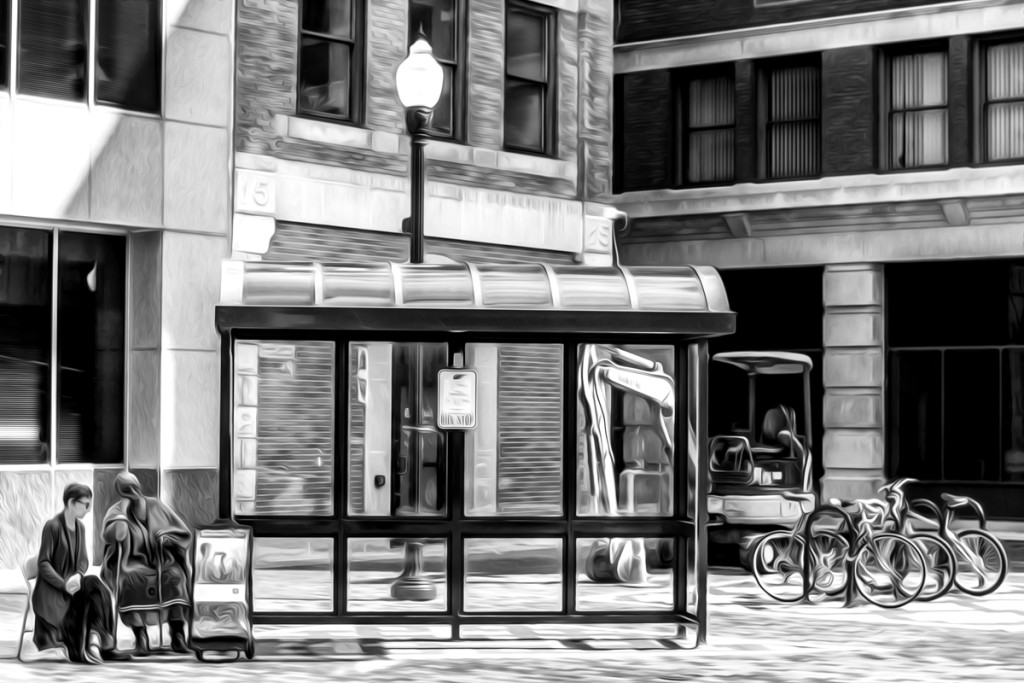 bus stop 36 b&w