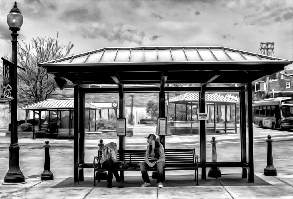 lancaster scenes at the bus stop-4 b&w