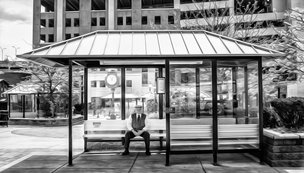 lancaster scenes at the bus stop-6 b&w